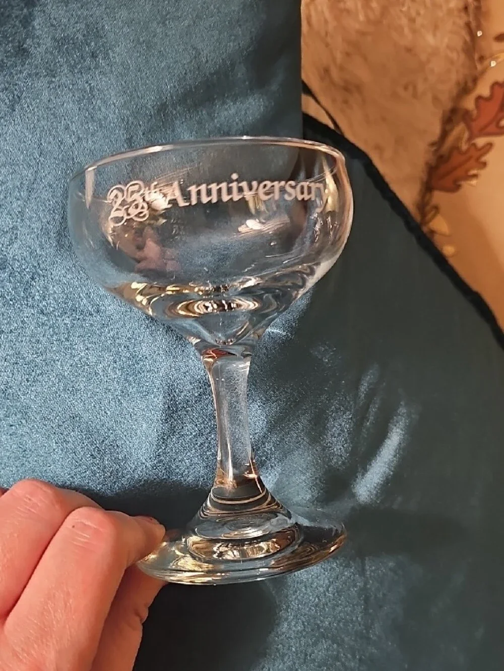 Brand New Vintage 25th Anniversary Etched Coupe Glasses - Clear Glass (Set of 2)
